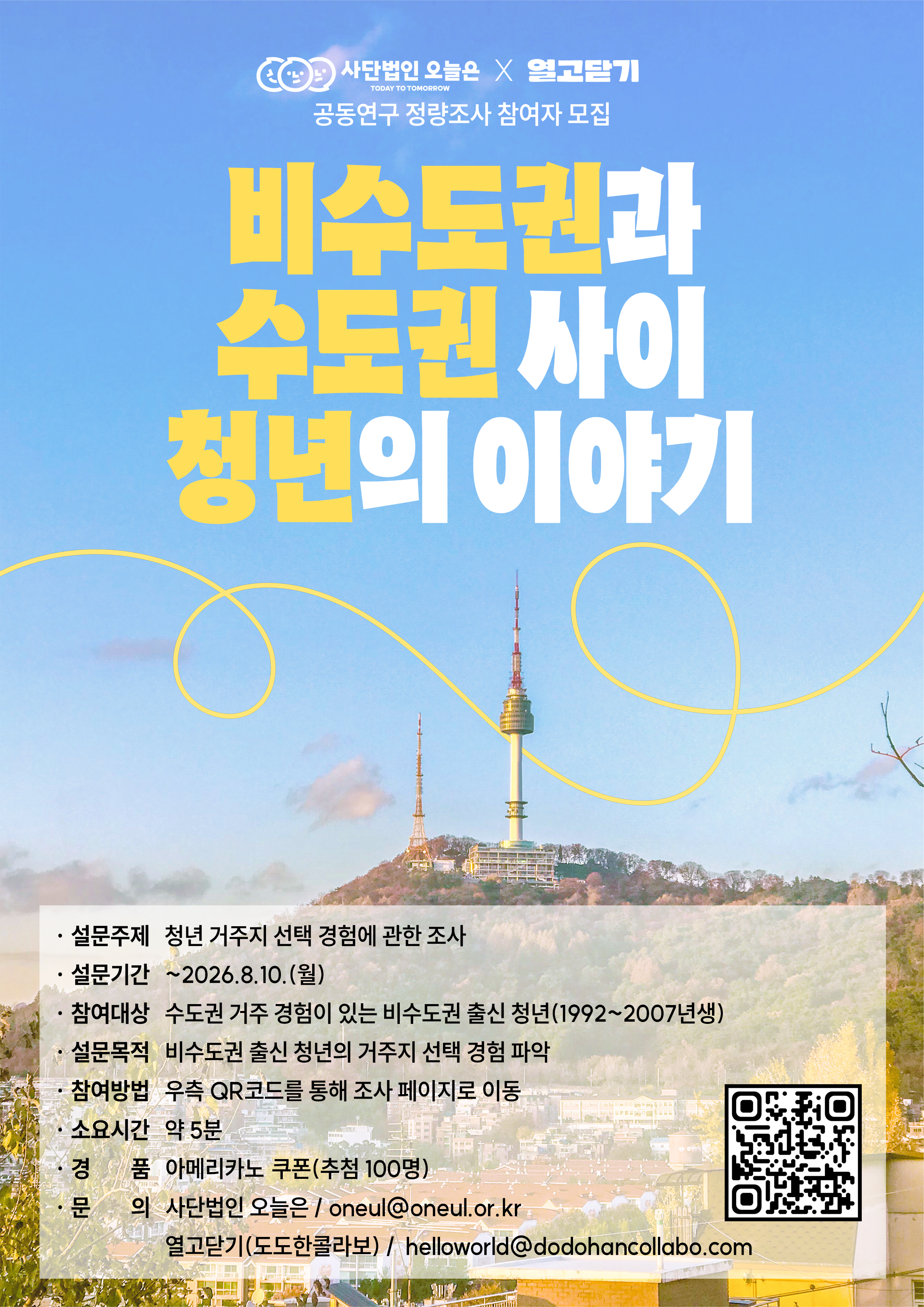 [오늘은X열고닫기] 비수도권과 수도권 사이 청년의 거주지 선택 경험 조사(~8/10)